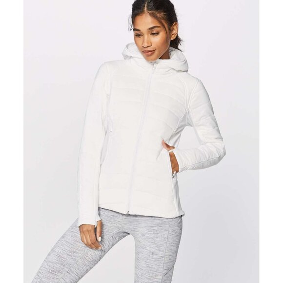 Lululemon womens white zip up hooded casual Extra Mile Jacket size 4 RARE FLAWS